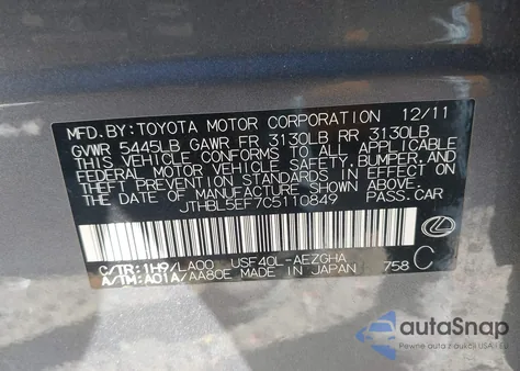 2012 Lexus Ls 460 from USA, damaged, VIN JTHBL5EF7C5110849